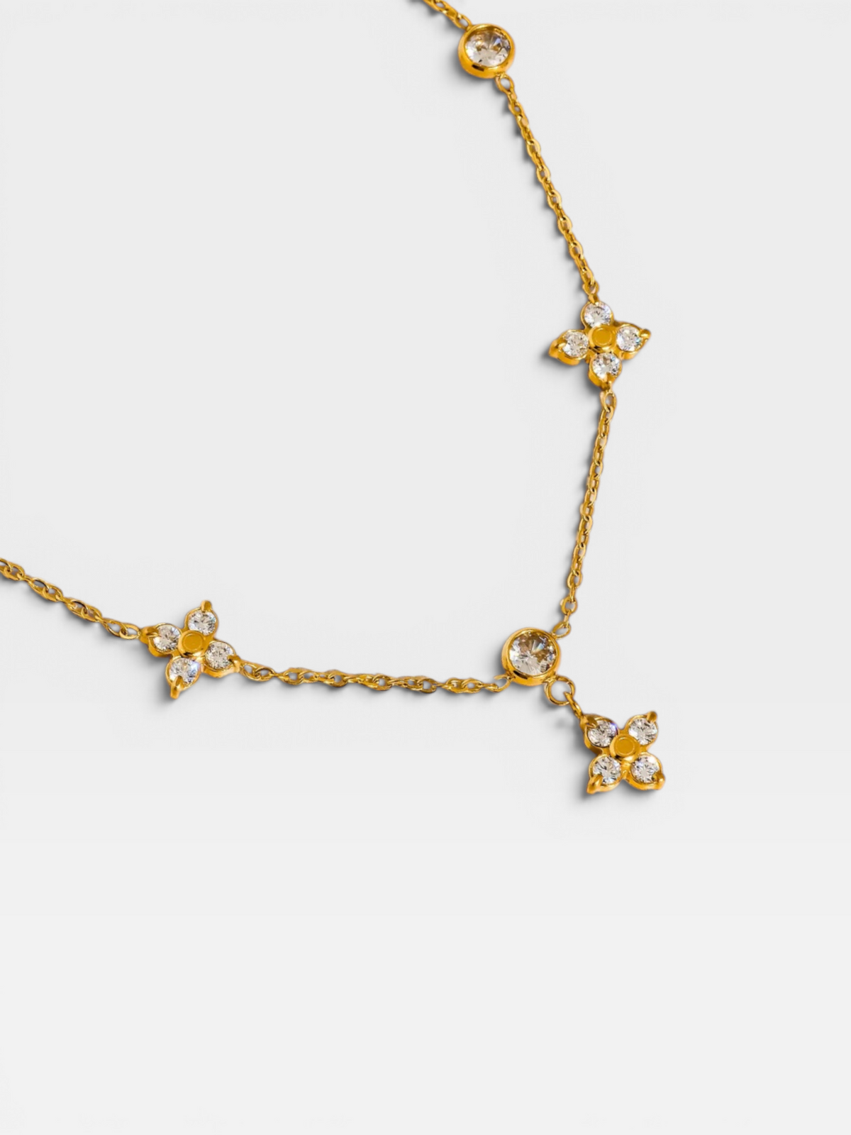 18K GOLD NON-TARNISH CZ FLORAL CHAIN NECKLACE