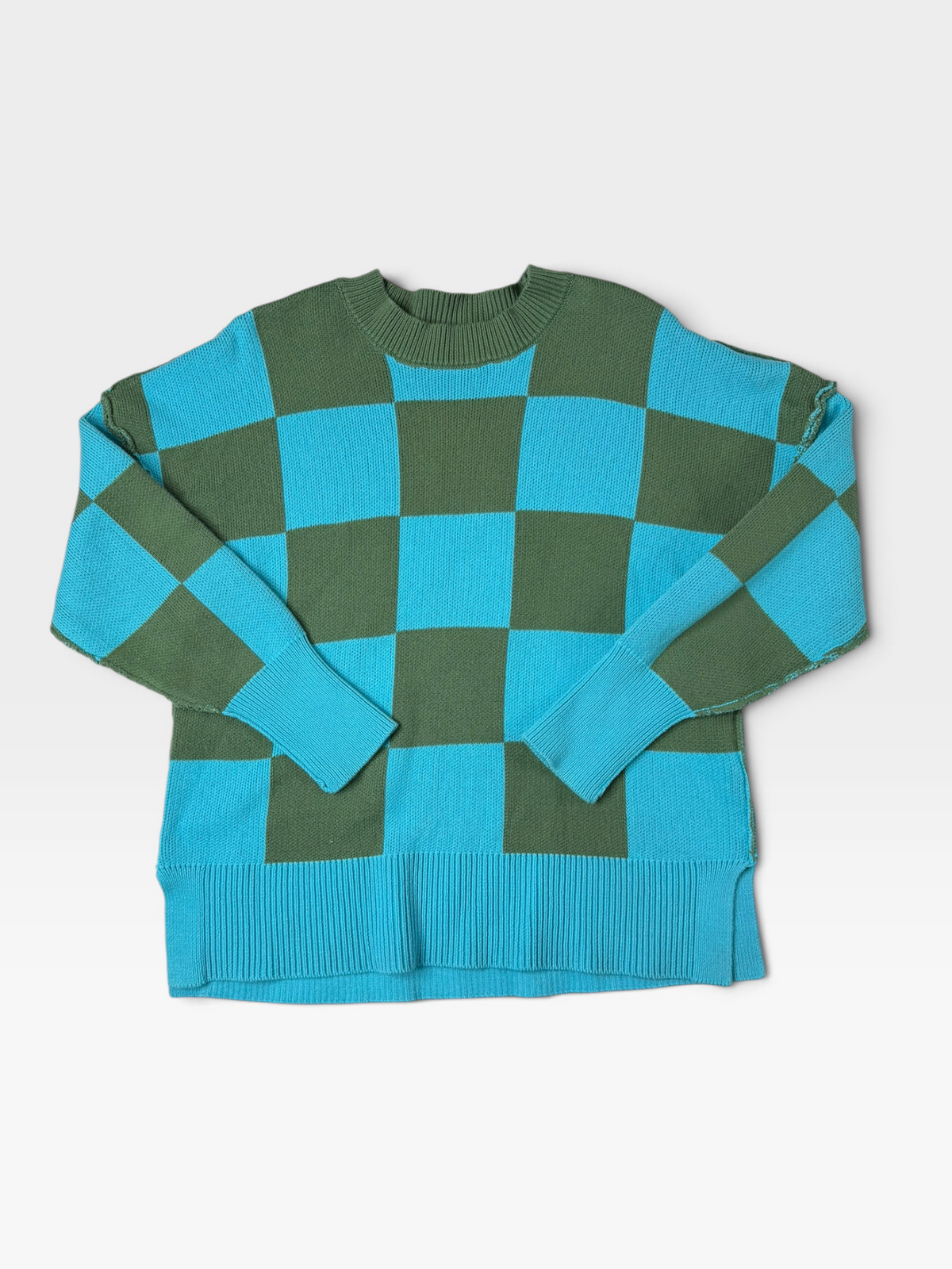 GREEN/TEAL CHECKERED SWEATER M/L