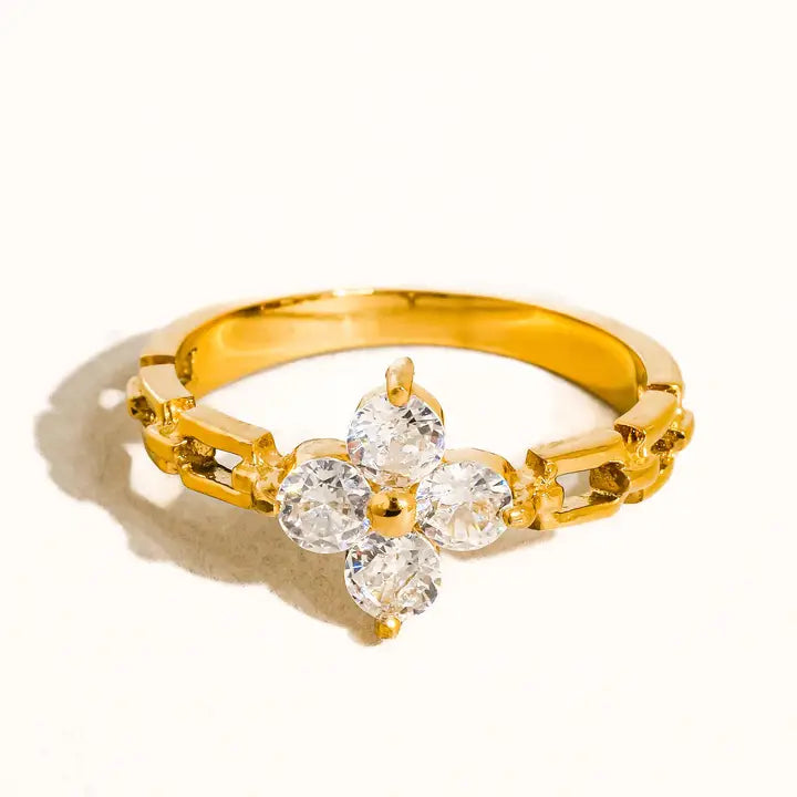 18K GOLD FLOWER CHAIN RING (NON-TARNISH) 7