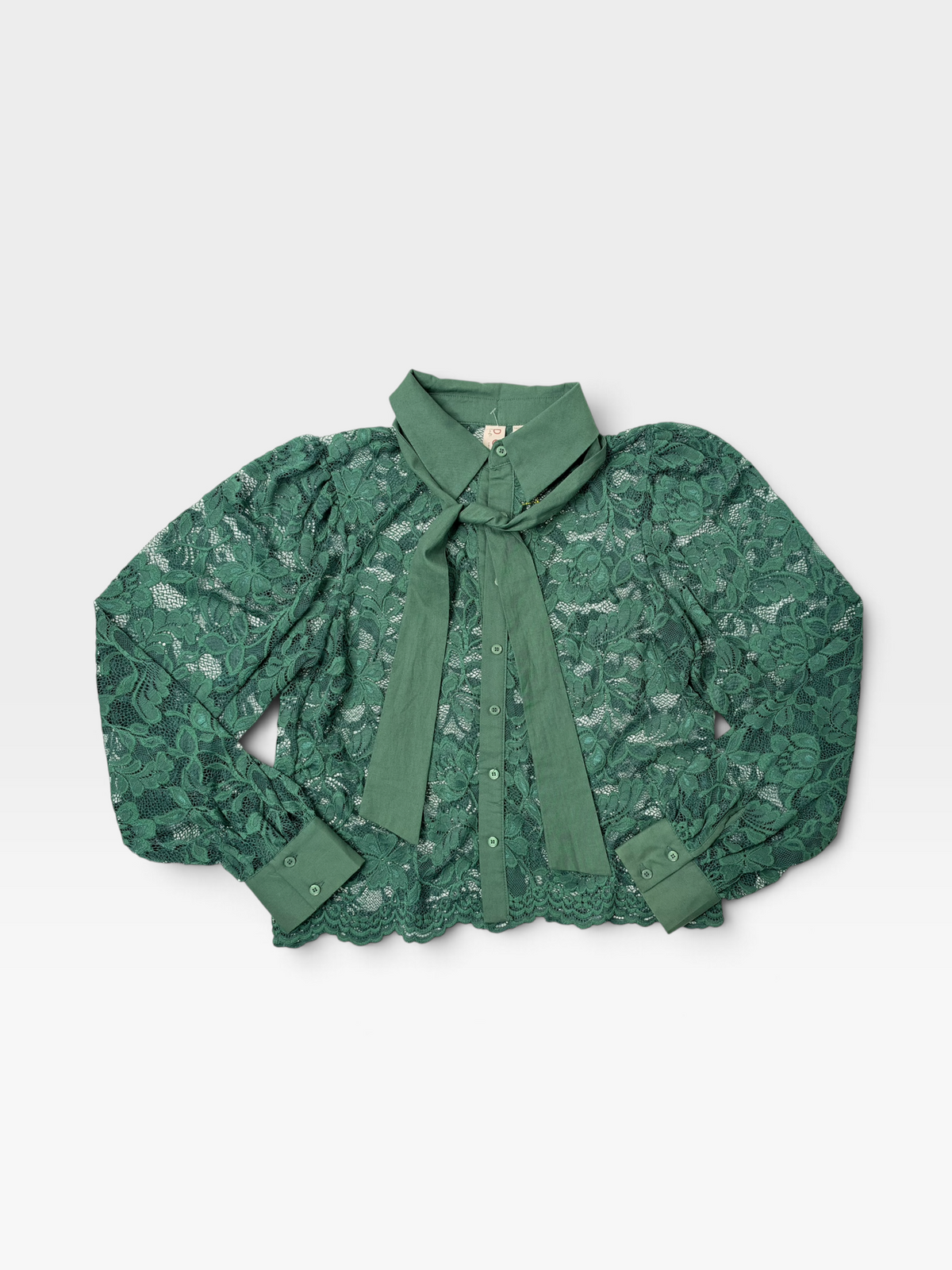 GREEN LACE DOLAN LONG-SLEEVE TOP | S