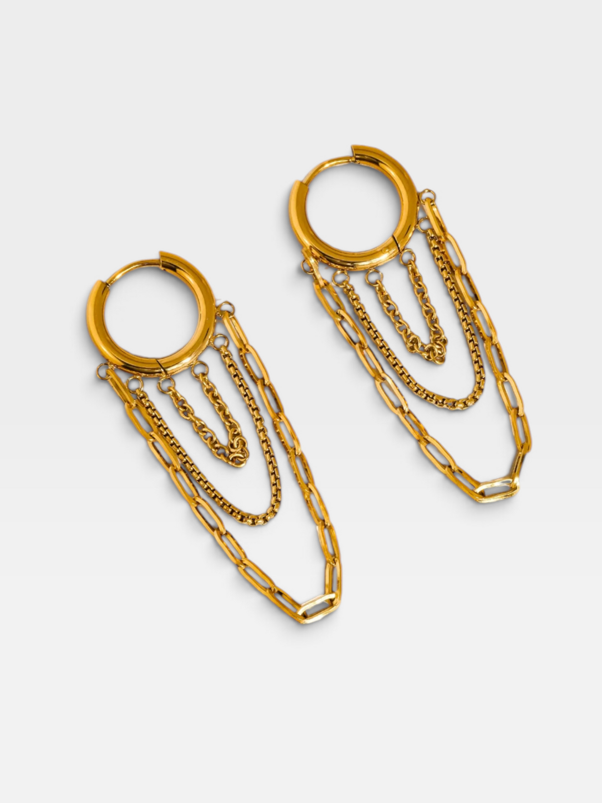 18K GOLD NON-TARNISH MULTI CHAIN DROP EARRINGS