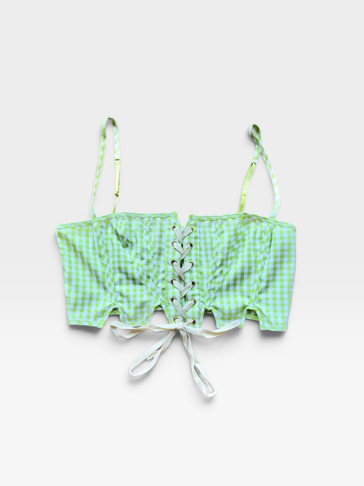LIME/WHITE LYREBIRD CORSET TOP (NWT $88) M