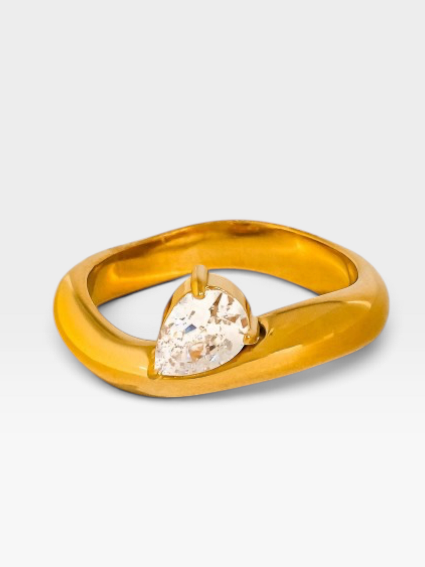 18K GOLD CZ TEARDROP RING (OS)