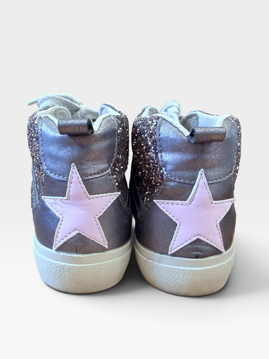 SILVER/PINK SHU SHOP GLITTER HIGHTOPS 8.5