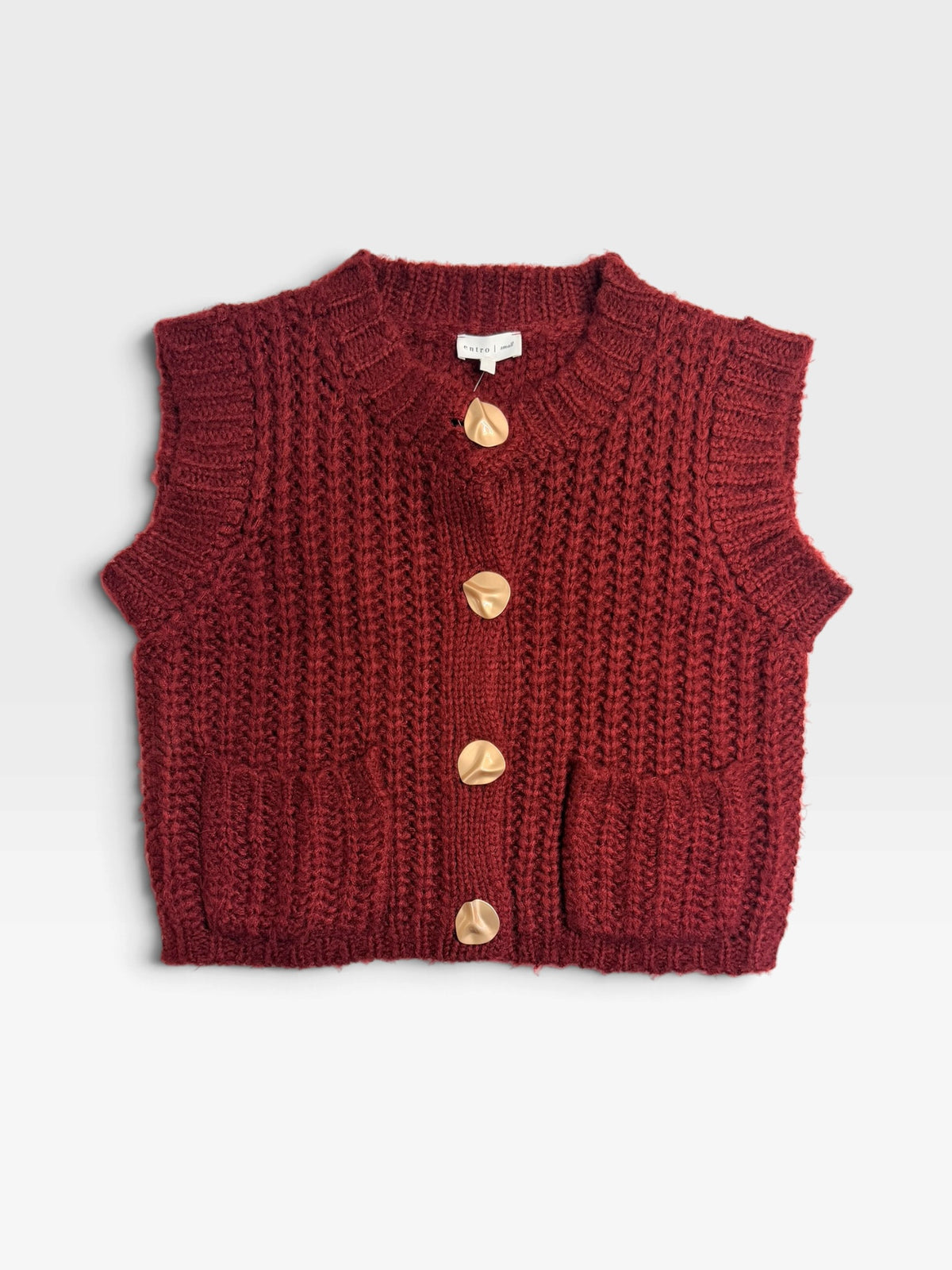 BURGUNDY ENTRO GOLD BUTTON SWEATER VEST | S