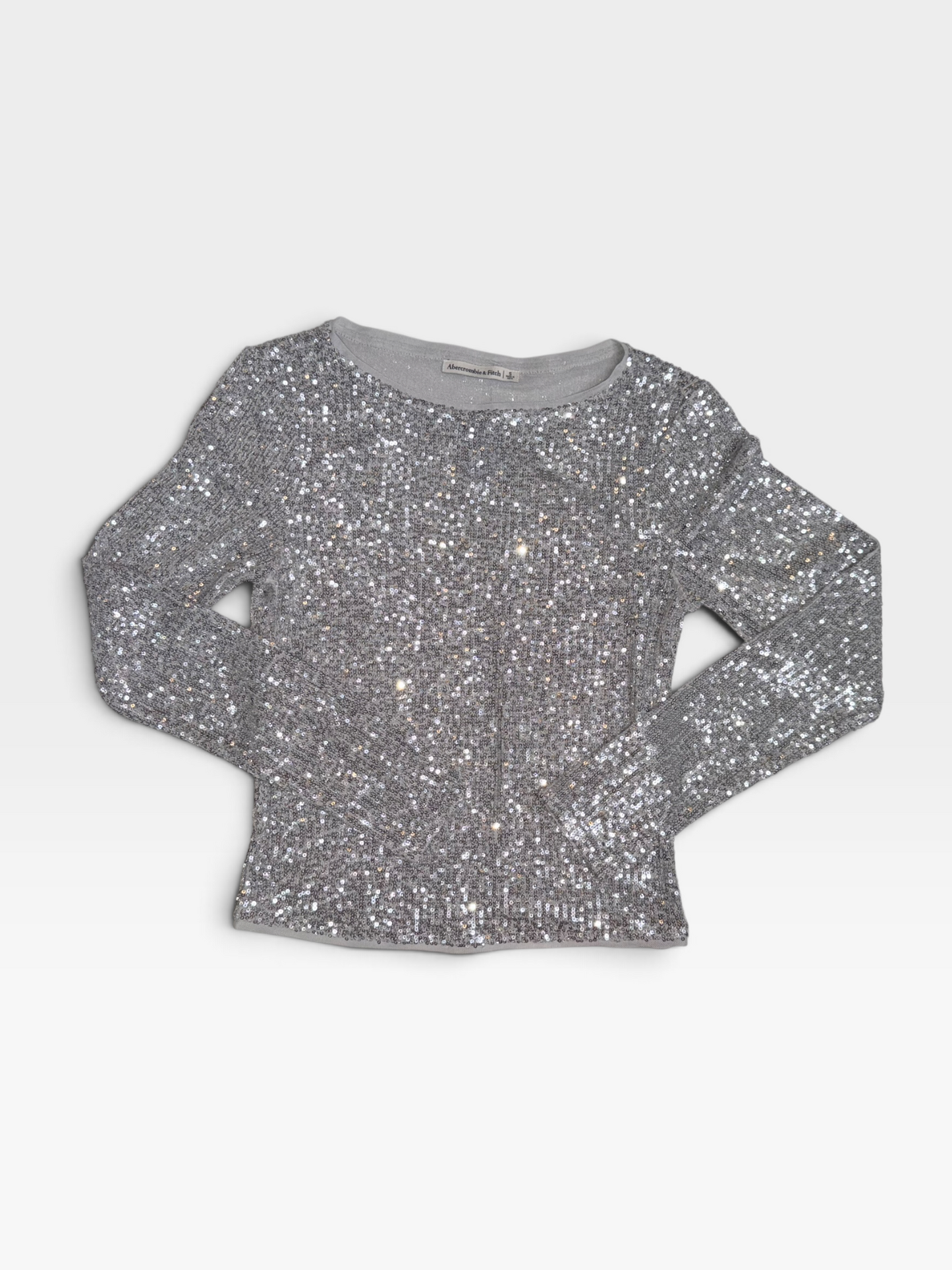 SILVER SPARKLE ABERCROMBIE & FITCH LONG SLEEVE TOP S