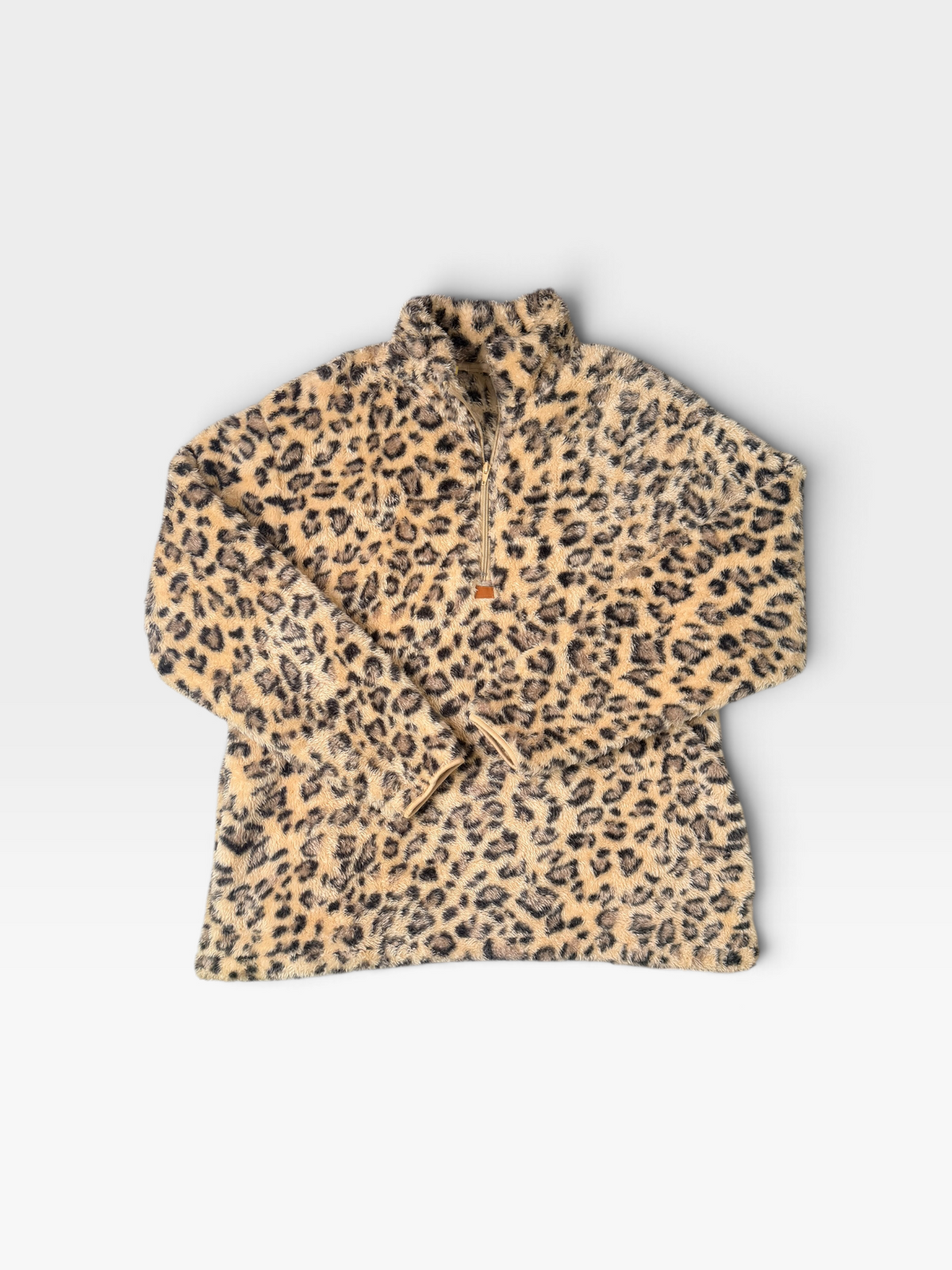 CHEETAH FUZZY QUARTER ZIP PULLOVER | XL