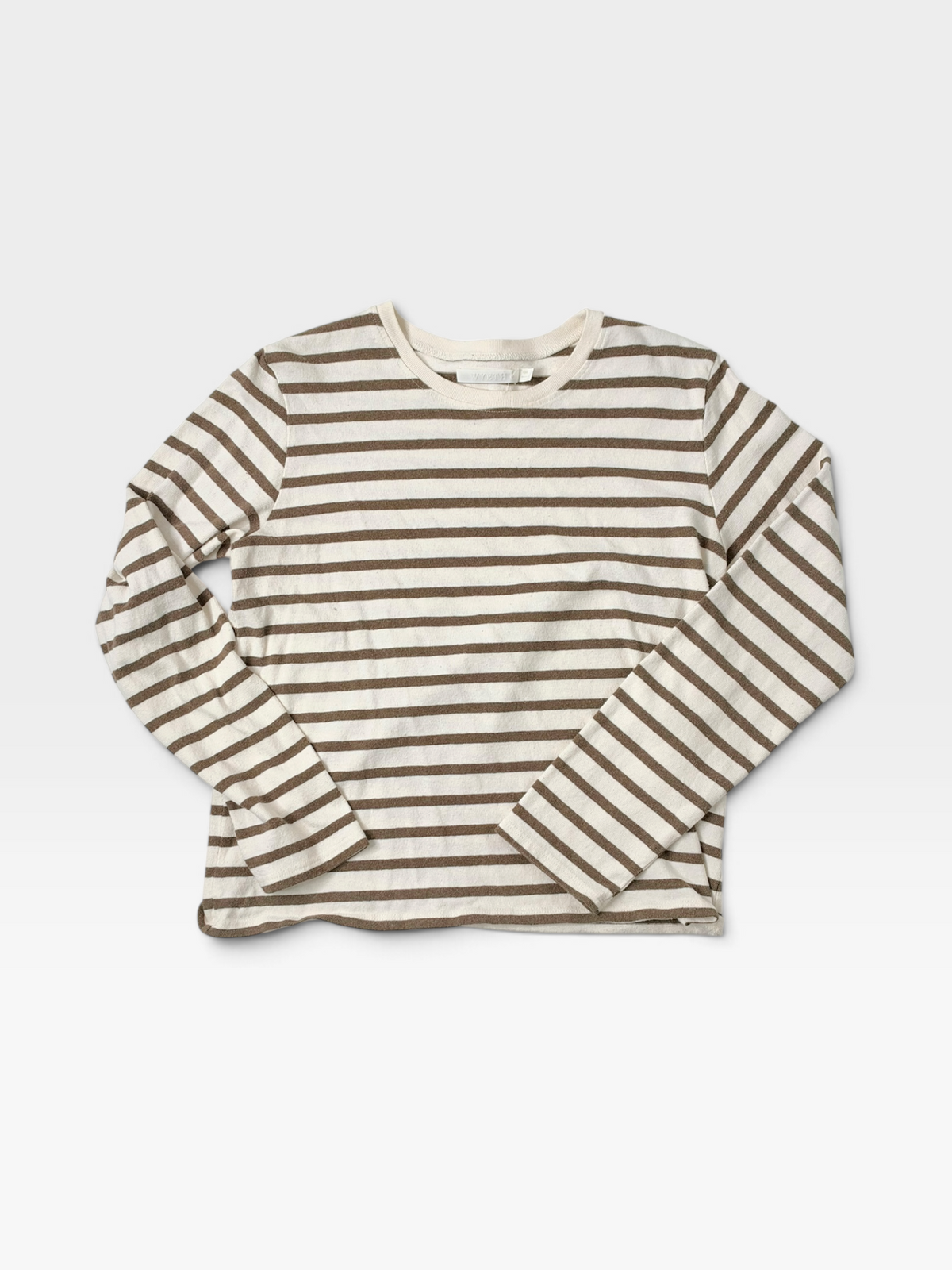 CREAM/BROWN STRIPED WYETH LONG-SLEEVE TOP (ORG. $131) | M