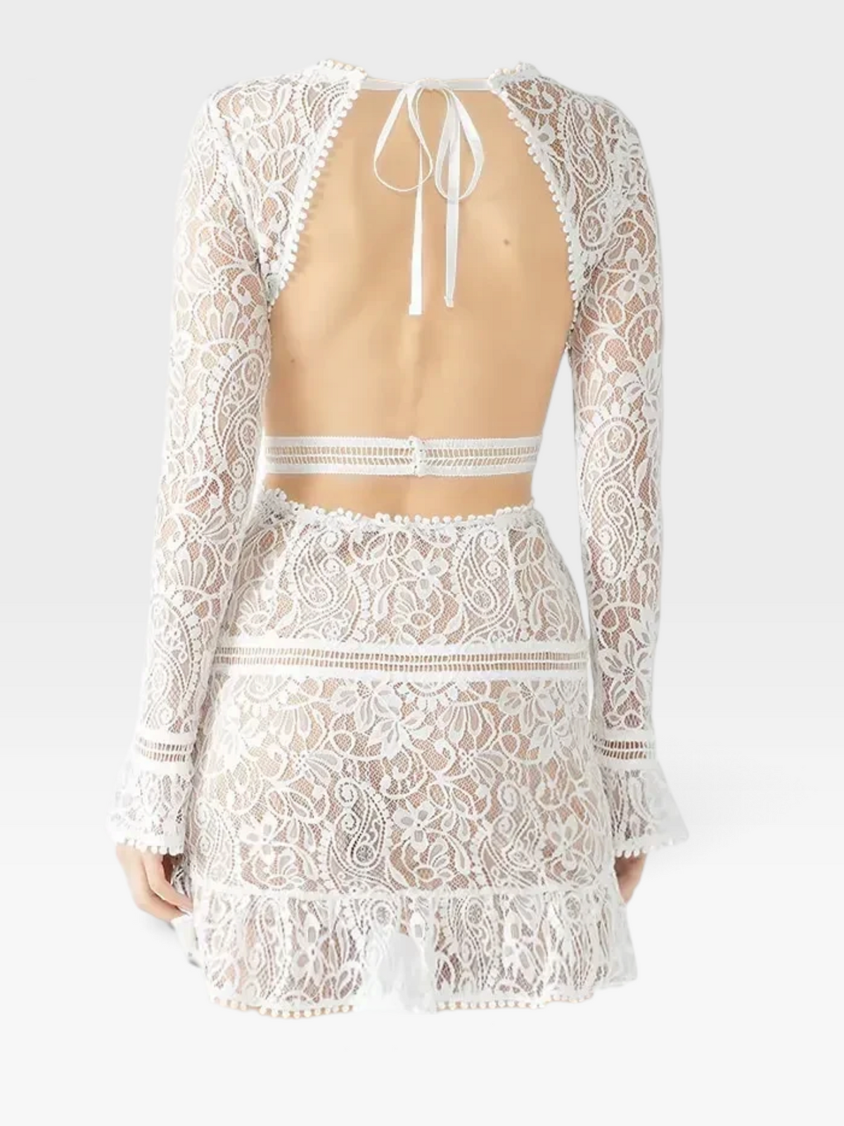 WHITE FOR LOVE & LEMONS LACE CUTOUT MINI DRESS (ORG. $281) L