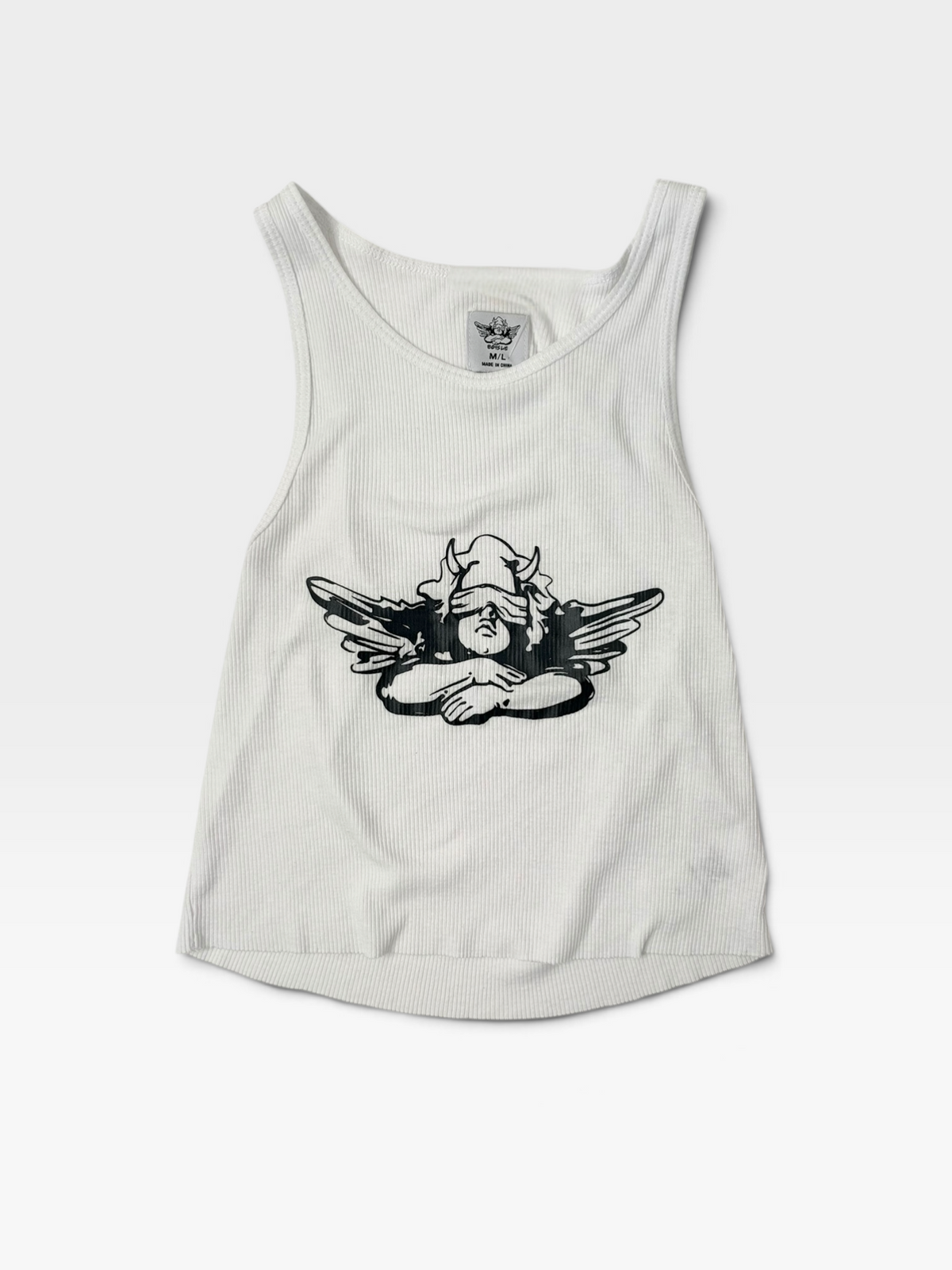 WHITE BOYS LIKE RIB GRAPHIC TANK M/L