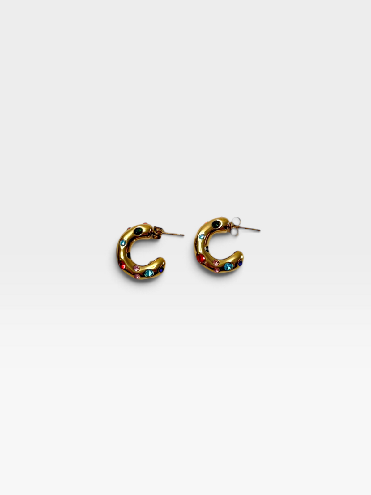 18K GOLD NON-TARNISH COLOR CRYSTAL HOOP EARRINGS