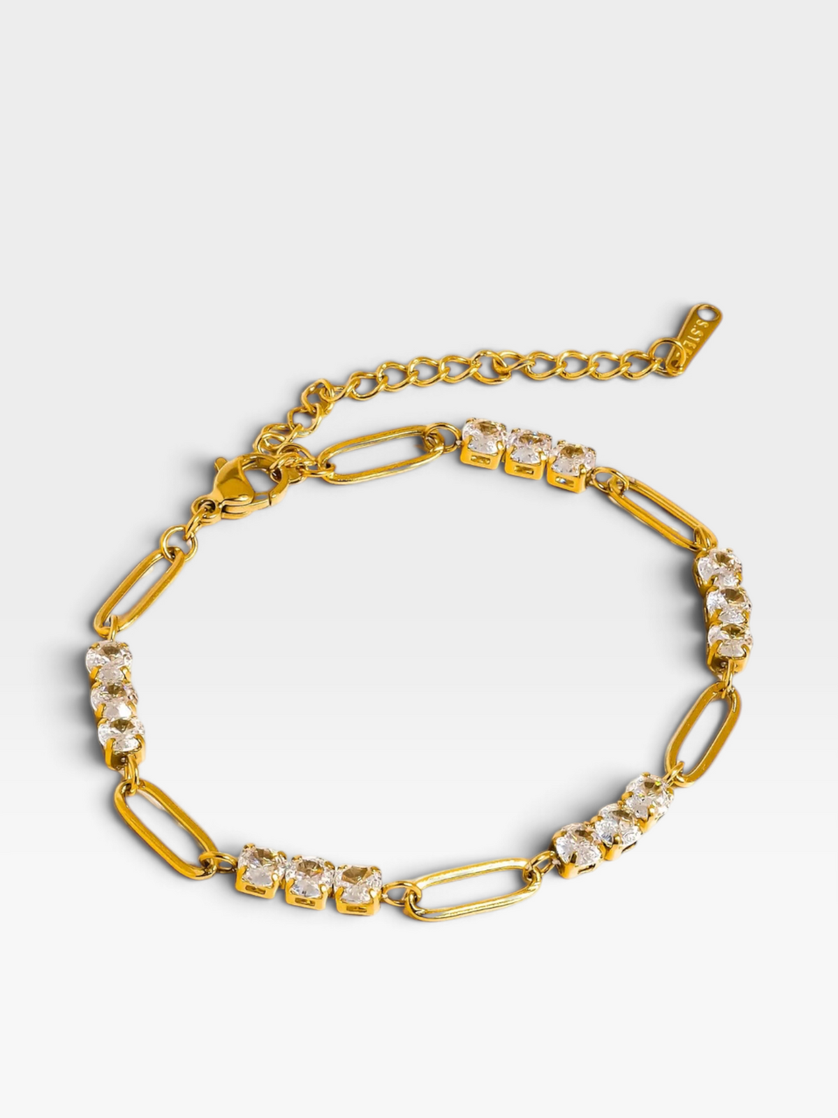 18K GOLD NON-TARNISH RHINESTONE CHAIN BRACELET