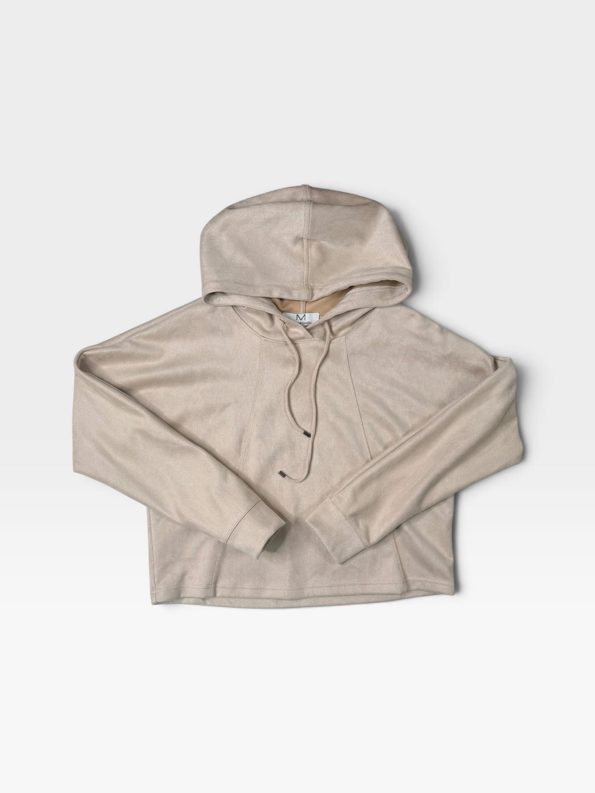 TAN MAGASCHONI FAUX SUEDE CROPPED HOODIE | S