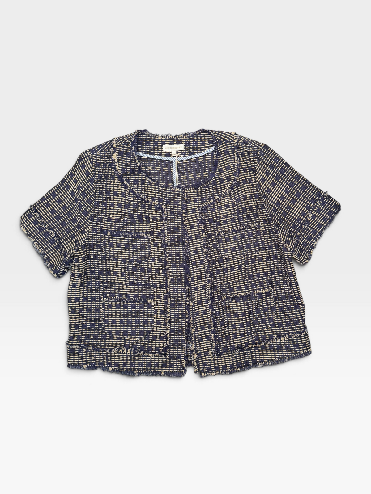 NAVY/NATURAL ANN MASHBURN SHORT SLEEVED JACKET (NWT $495) L