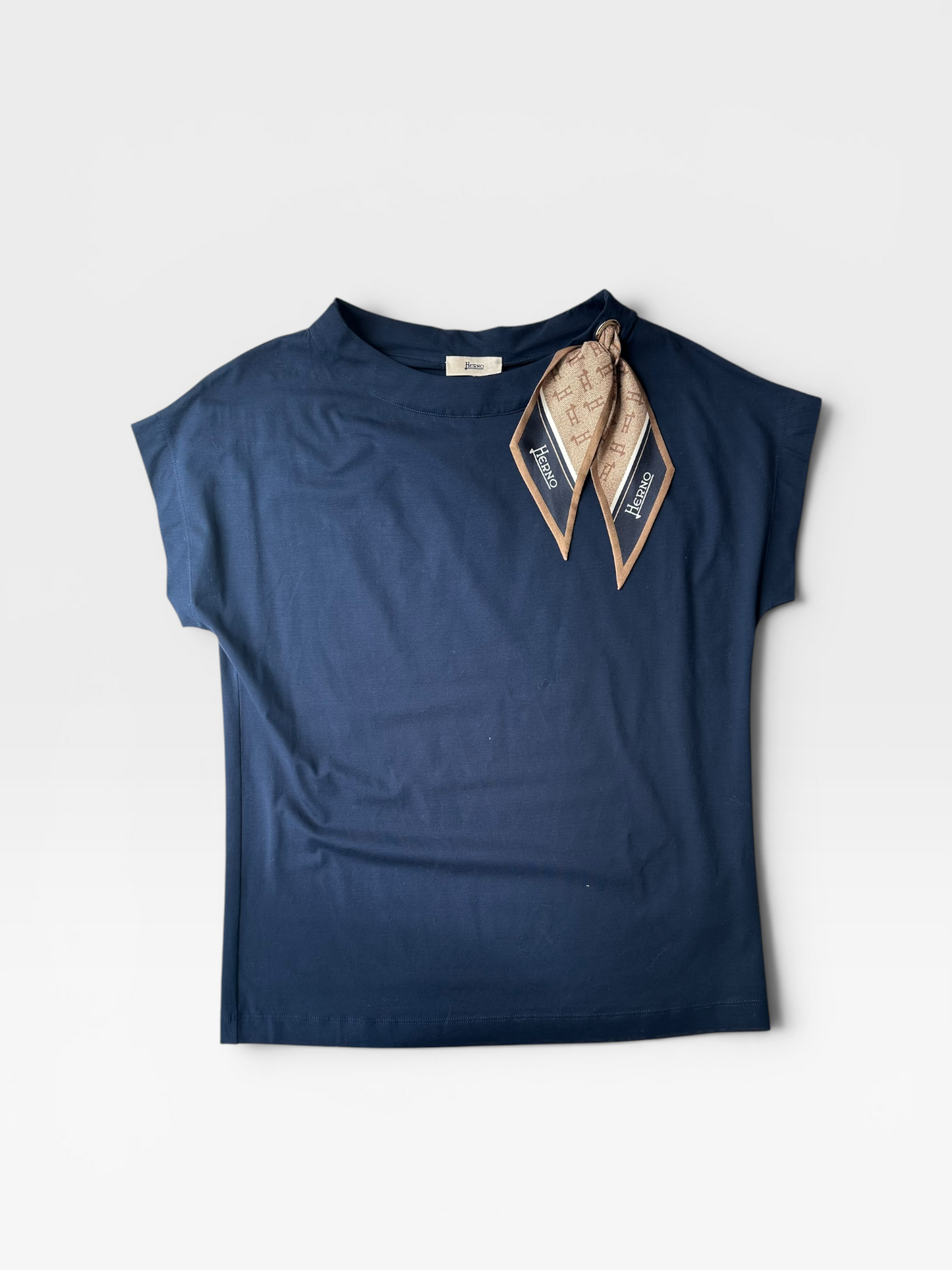 NAVY "HERNO" SCARF TSHIRT (NWT $246) L
