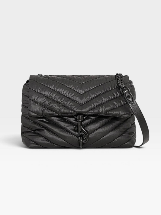 TheConsignmentBar Rebecca Minkoff Edie black quilted nylon shoulder bag with chevron pattern and chain strap