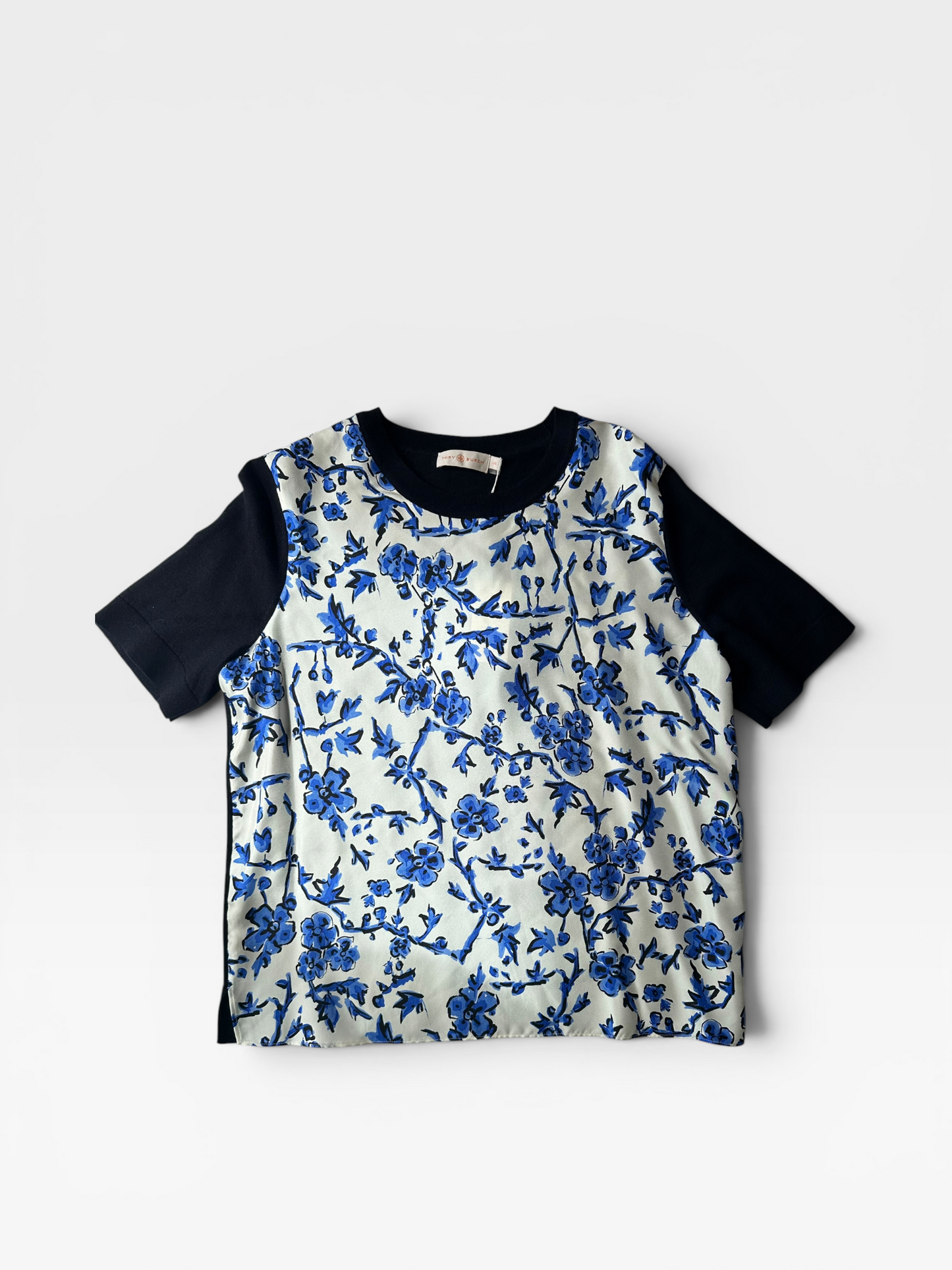 BLUE/NAVY FLORAL TORY BURCH TOP (NWT $298) L