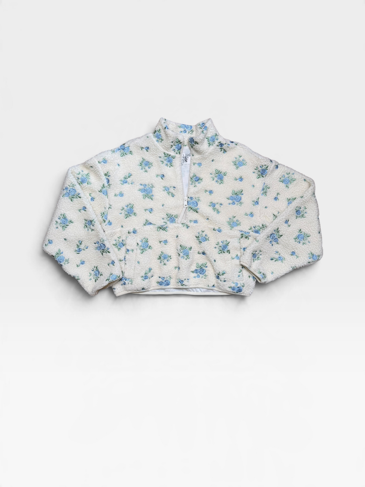 BEIGE/BLUE FLORAL ALTAR'D STATE QUARTER ZIP (ORG. $98) XXS