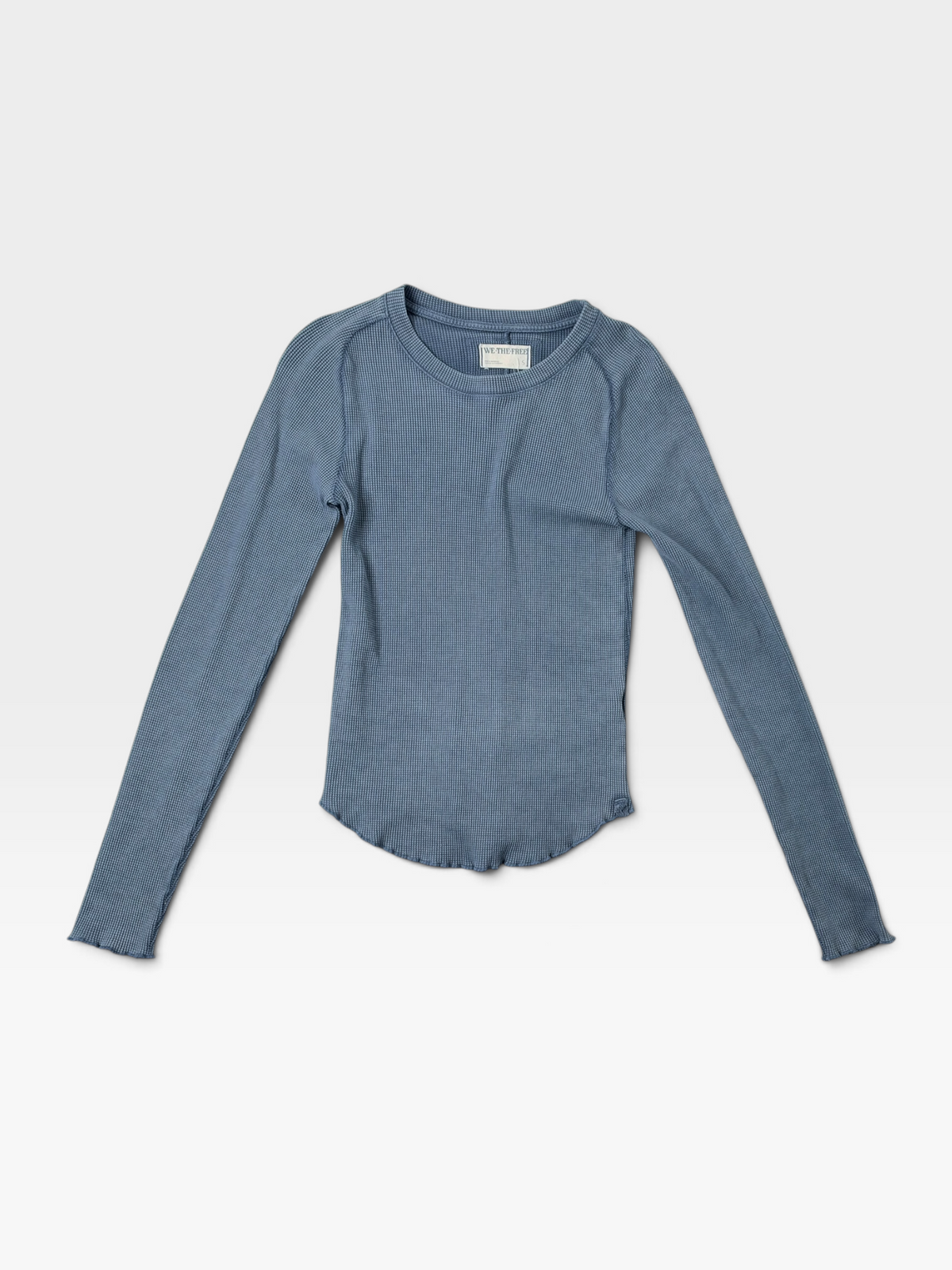 BLUE FREE PEOPLE WAFFLE LONGSLEEVE TOP S