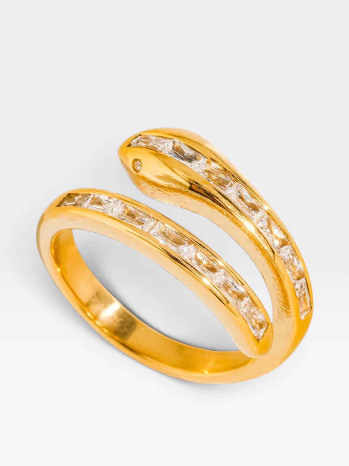 18K GOLD NON TARNISH SNAKE CZ RING (adjustable)