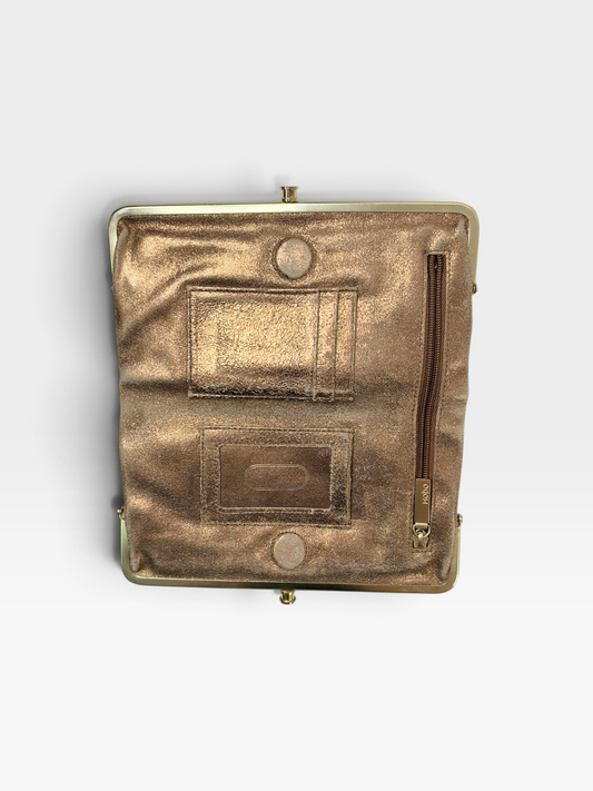 GOLD HOBO LAUREN METALLIC LEATHER WALLET