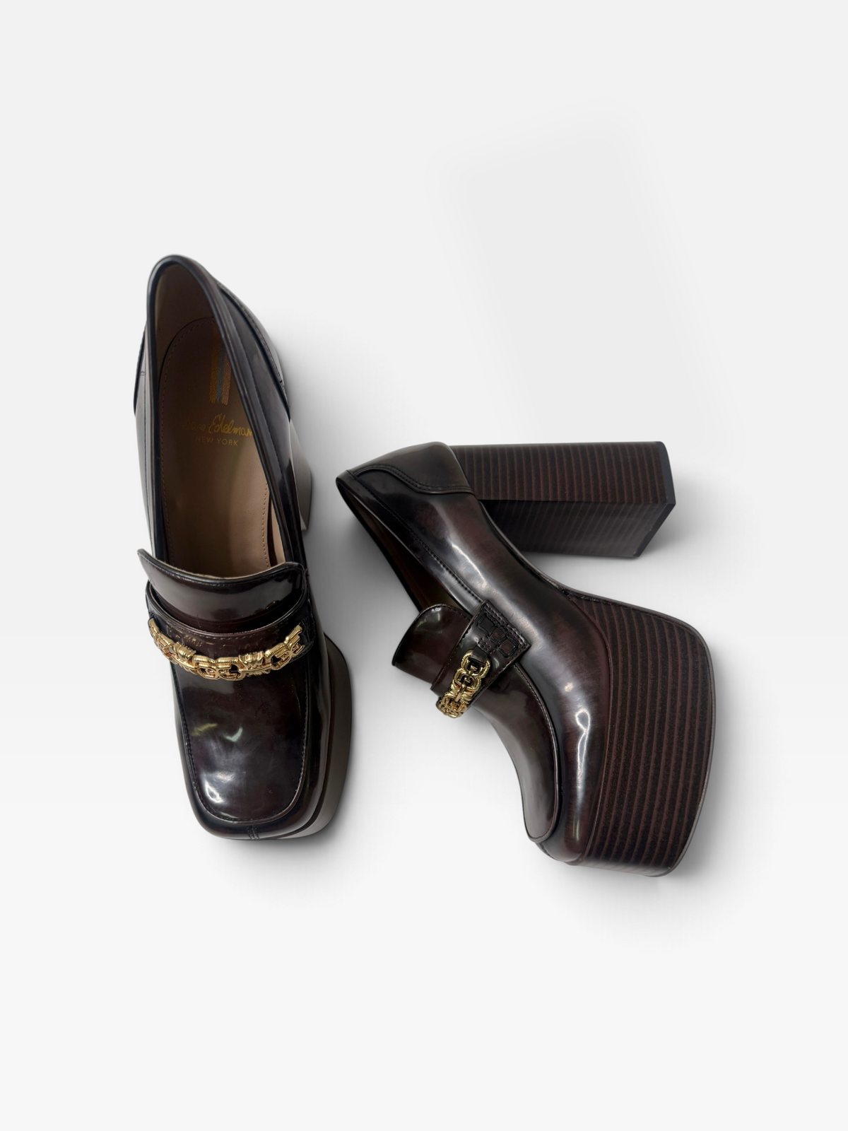 BROWN SAM EDELMAN PLATFORM LOAFER HEELS (ORG. $150) | 8