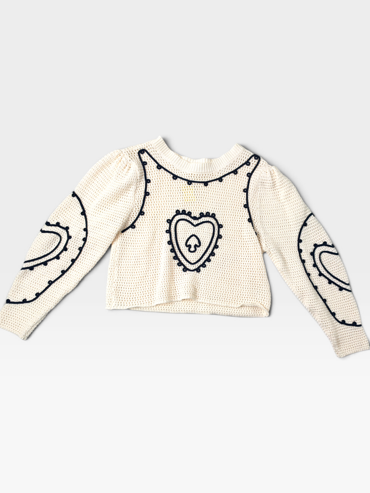 CREAM/NAVY LALAVON CARD OF HEARTS SWEATER | M