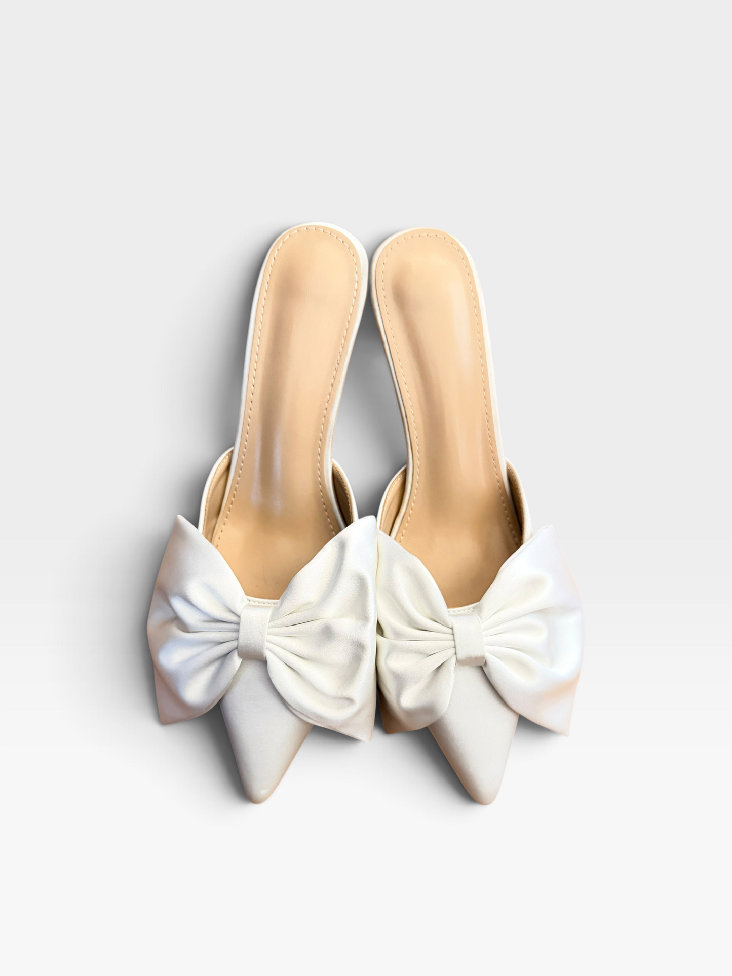 WHITE SATIN BOW SHOES 38