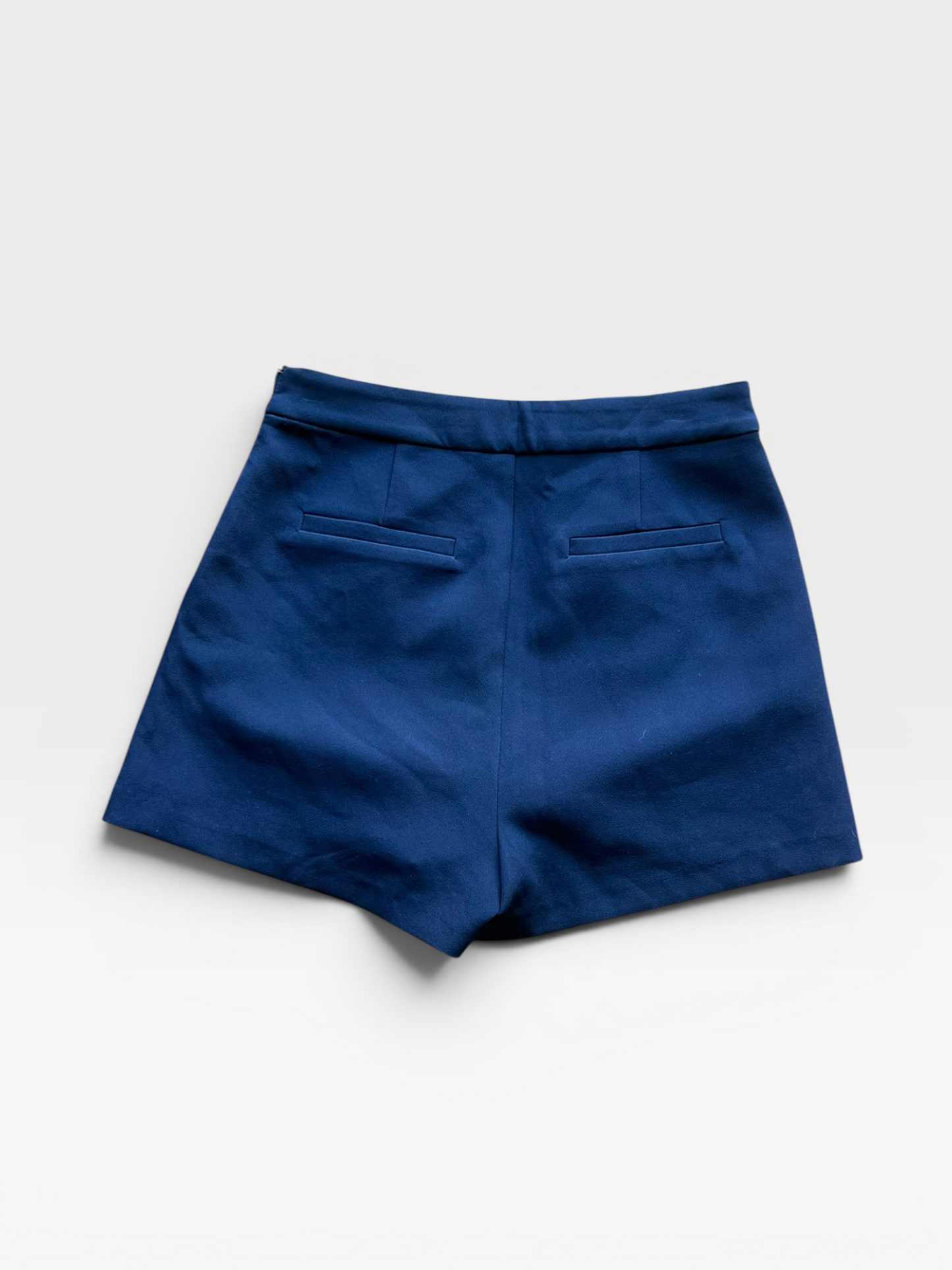 NAVY ENDLESS ROSE GOLD BUTTON DETAIL SHORTS (ORG. $80) S