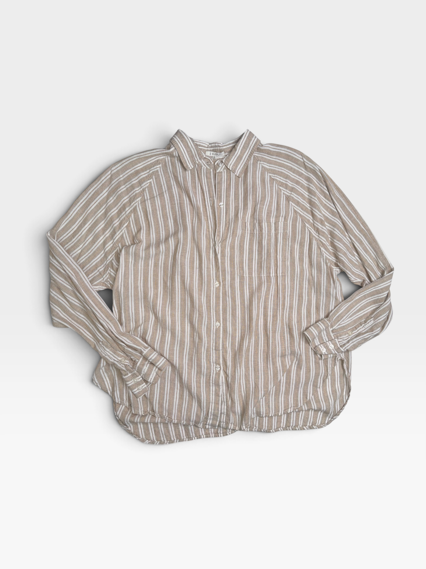 TAN STRIPED Z SUPPLY BUTTON-UP (ORG. $88) XL