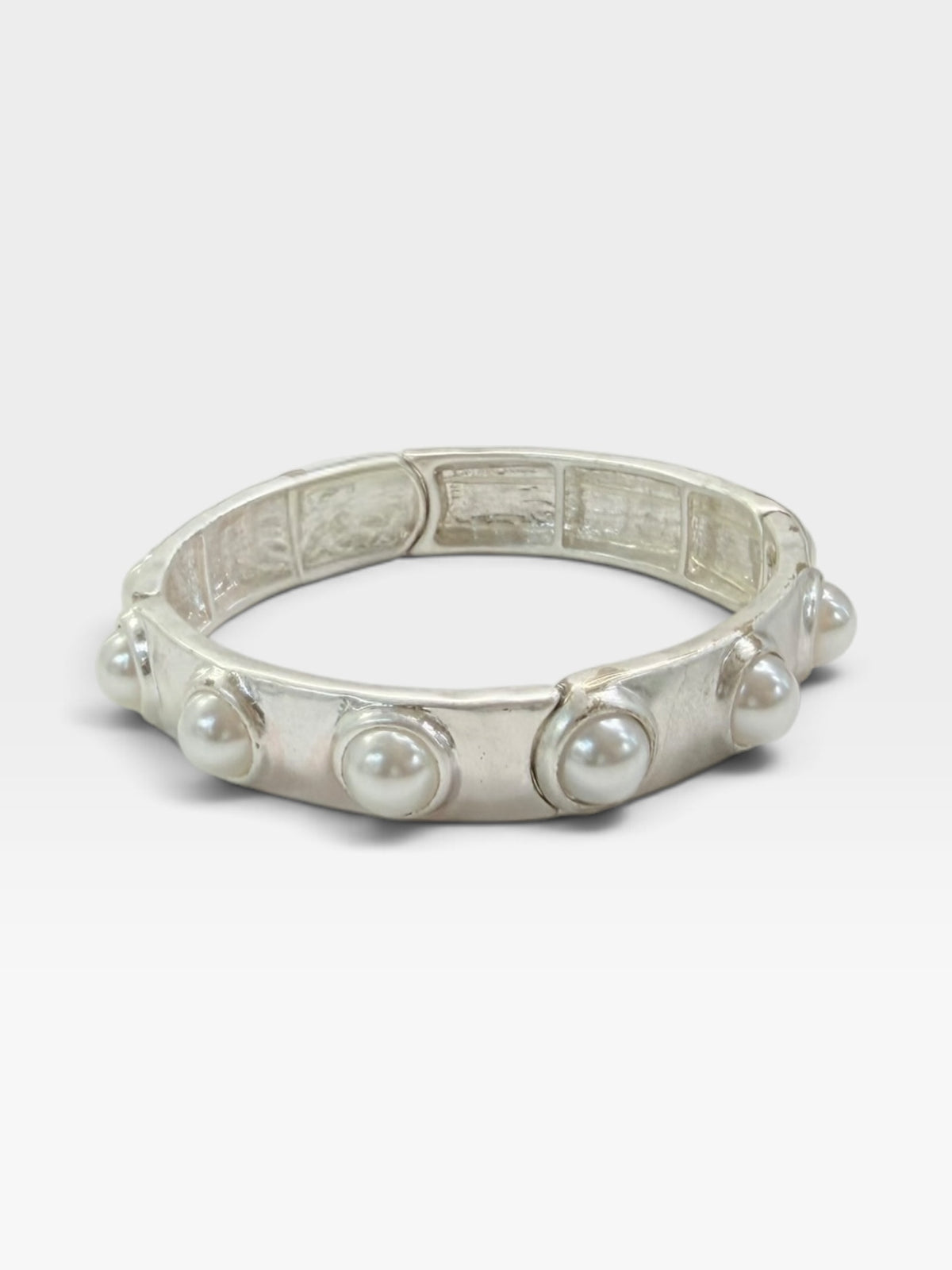 SILVER PEARL STUDDED HINGED BANGLE BRACELET