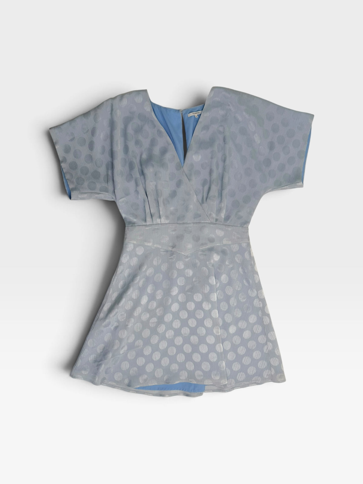 LIGHT BLUE TULAROSA POLKA DOT V-NECK MINI DRESS S