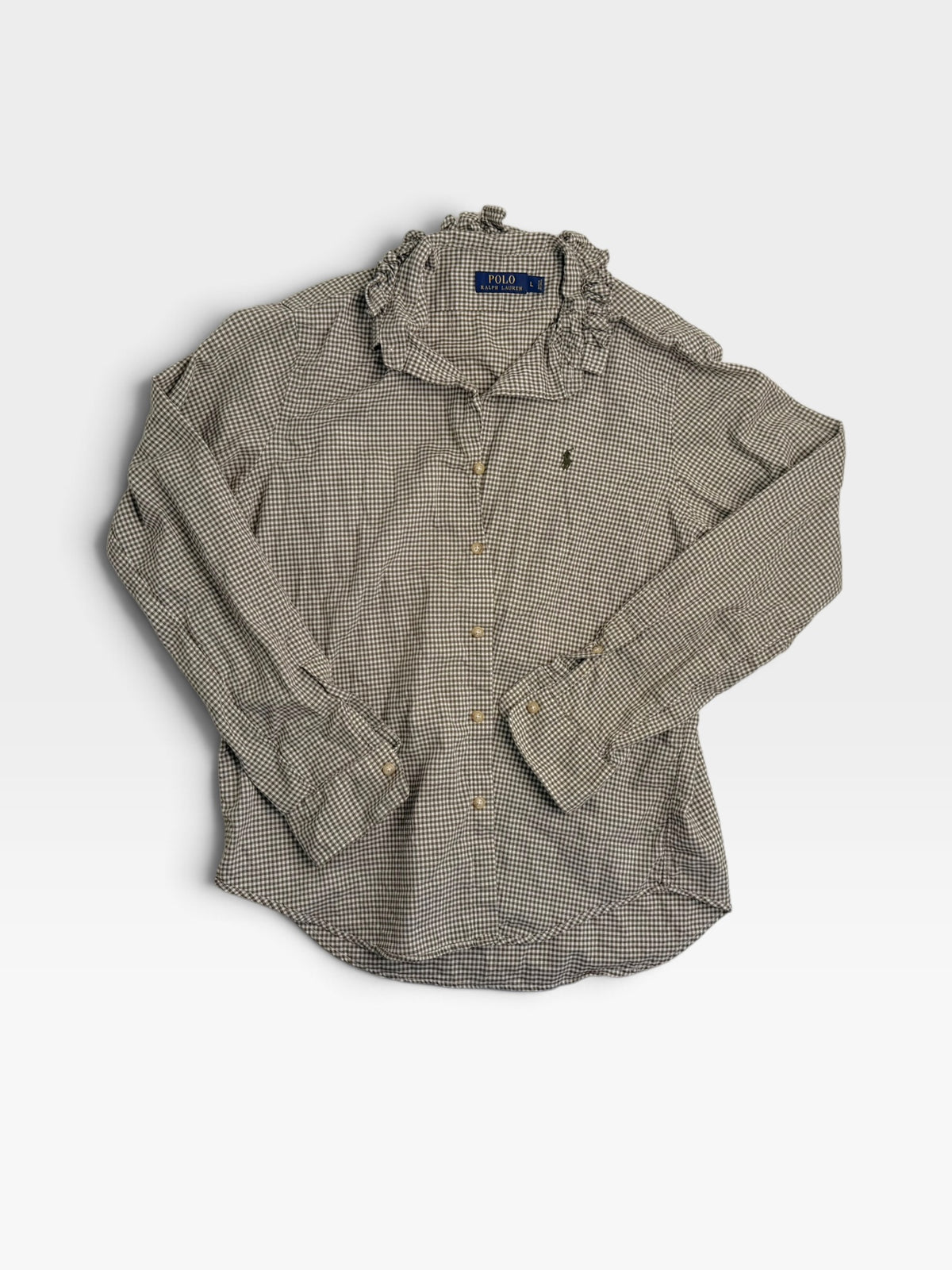 GREEN/WHITE POLO BUTTON UP TOP L
