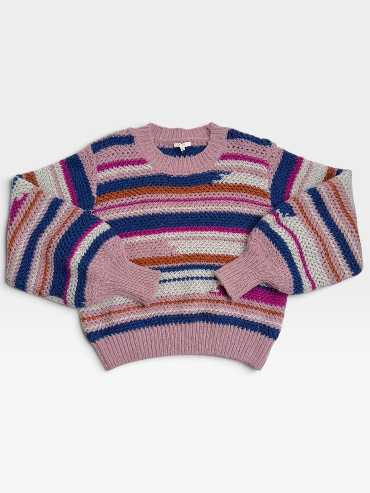 MAUVE /BLUE Z SUPPLY STRIPED Z SUPPLY SWEATER XL