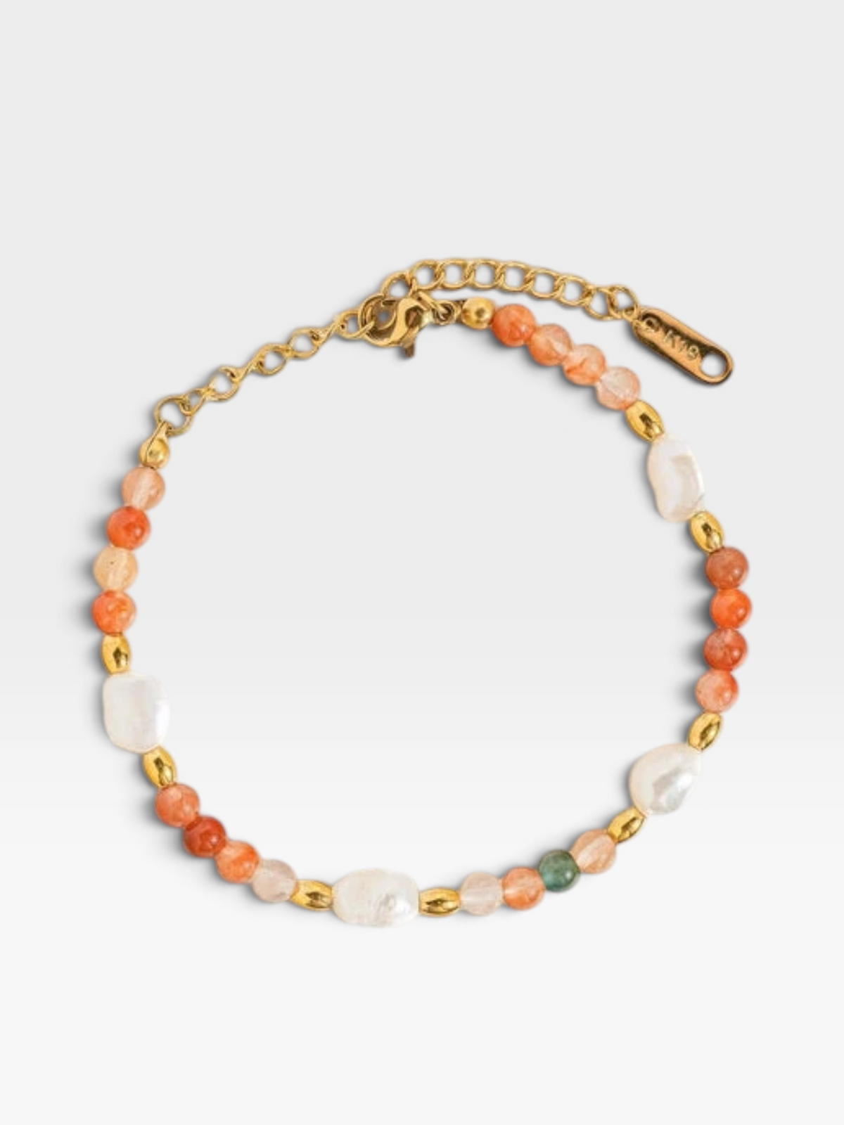 18K ROSE STONE AND BEAD BRACELET (NON-TARNISH)