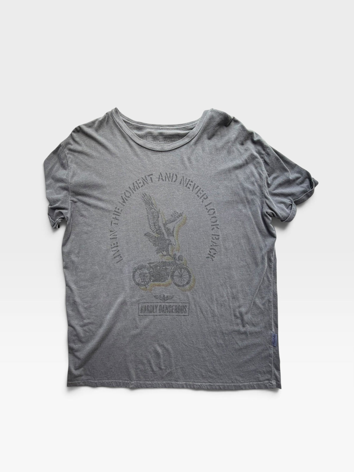 TheConsignmentBar grey The Laundry Room graphic t-shirt featuring a motorcycle and eagle print with vintage text