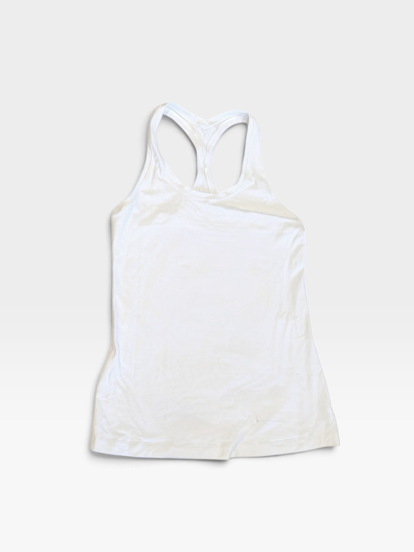 TheConsignmentBar white Lululemon racerback tank top in size 10, featuring a lightweight athletic design.