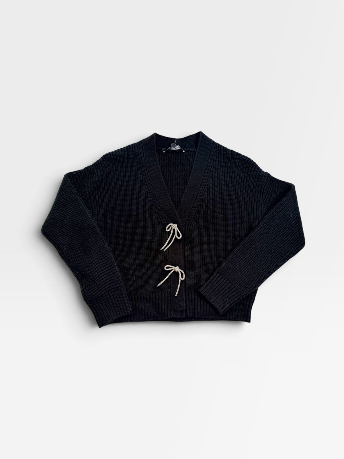 BLACK FRENCH CONNECTION SEQUIN BOW SWEATER | XS