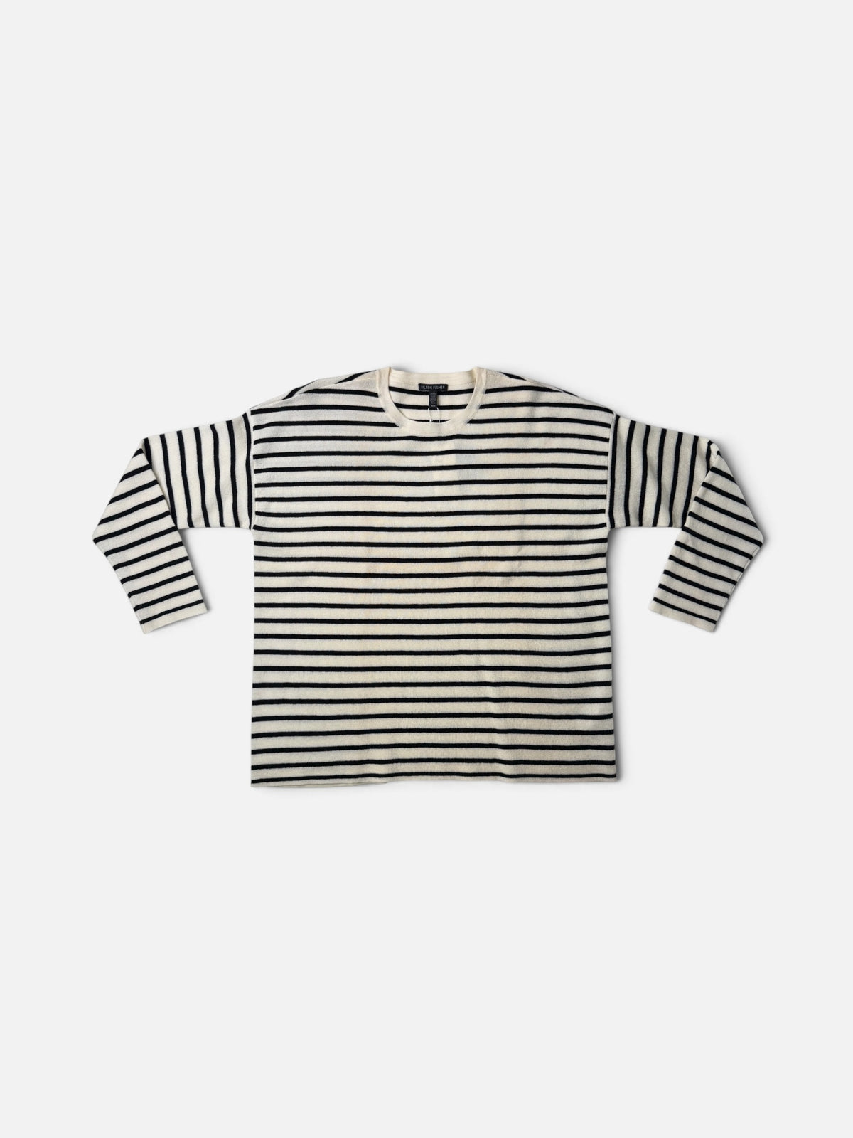 BLACK/WHITE EILEEN FISHER STRIPED SWEATER (NWT $238) M