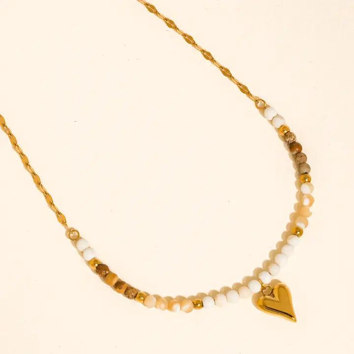 18K GOLD STONE HEART NECKLACE (NON-TARNISH)