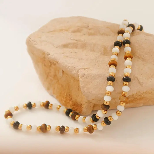 18K GOLD/BROWN BOHO BEADED NECKLACE (NON-TARNISH)