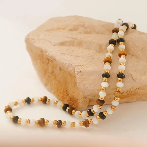 18K GOLD/BROWN BOHO BEADED NECKLACE (NON-TARNISH)