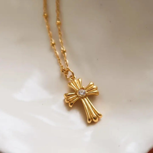 18K GOLD CROSS NECKLACE (NON-TARNISH)