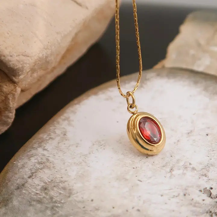 18K GOLD GEMSTONE NECKLACE RED (NON-TARNISH)