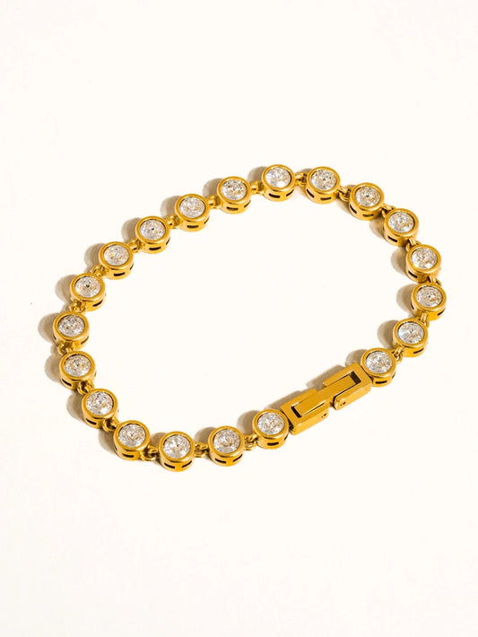 18K GOLD ROUND RHINESTONE BRACELET (NON-TARNISH)