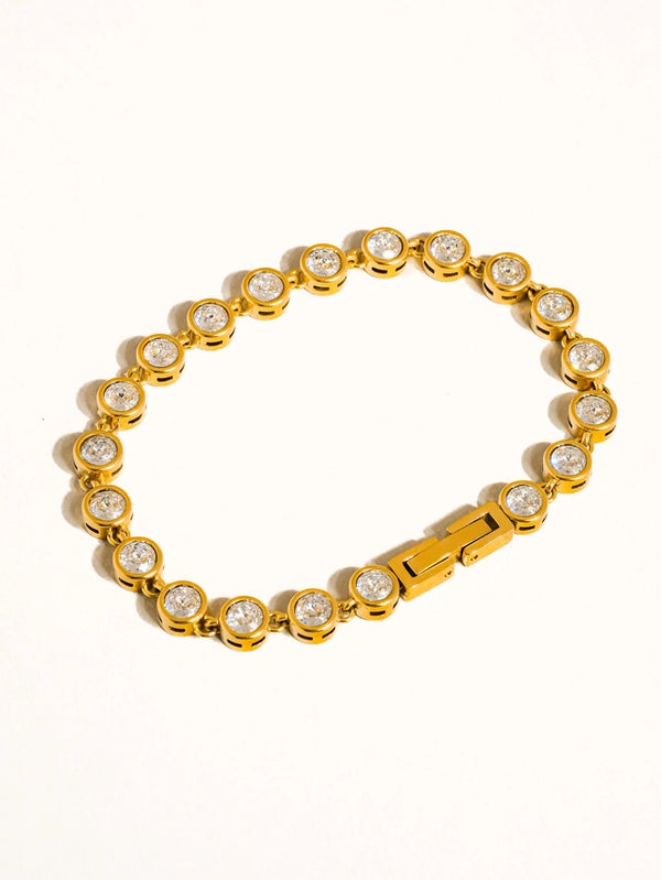 18K GOLD ROUND RHINESTONE BRACELET (NON-TARNISH)