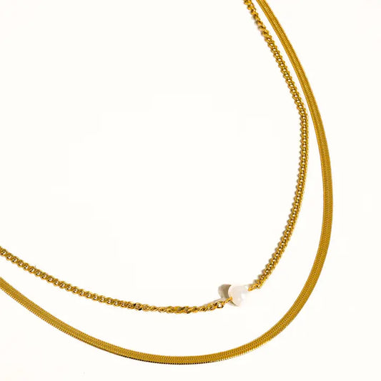 18K GOLD LAYERED PEARL CHAIN NECKLACE (NON-TARNISH)