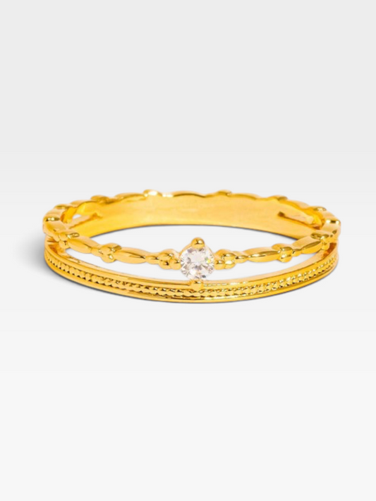 18K GOLD CZ THIN LAYERED RING
