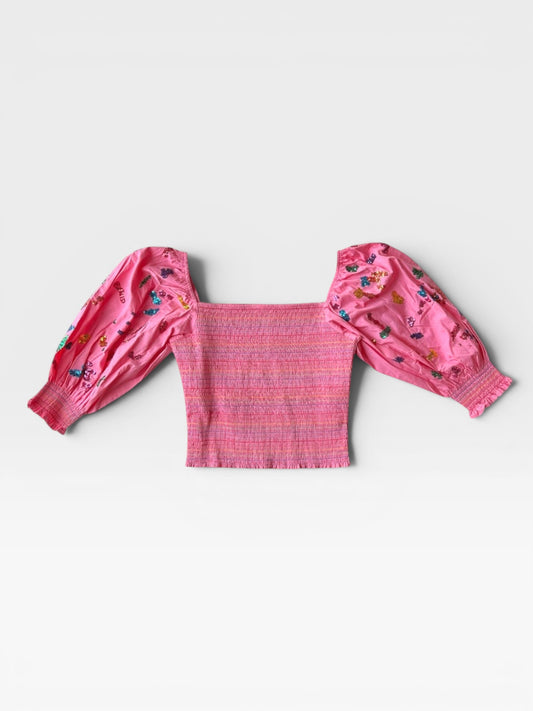 QUEEN OF SPARKLES SEQUIN SMOCKED TOP L