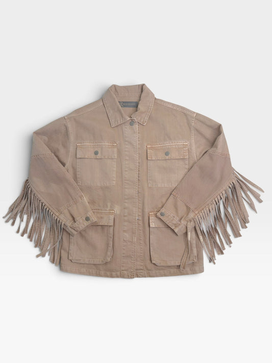 TAN BLUE REVIVAL DENIM FRINGE JACKET S